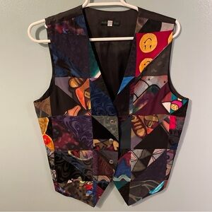 100% Hand Painted Silk Vest by Robert Daskal With 2 Matching Ties